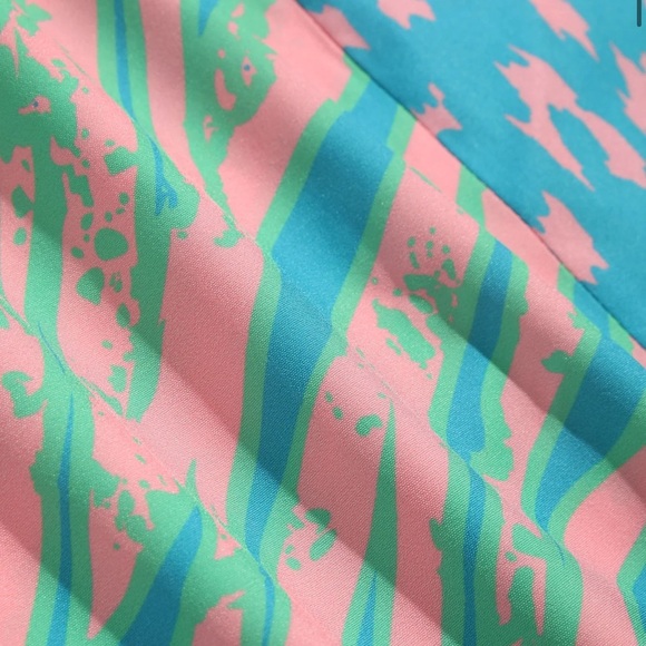 Blue and Pink Casual Button Down Shirt with Vibrant Patterns - Picture 5 of 6